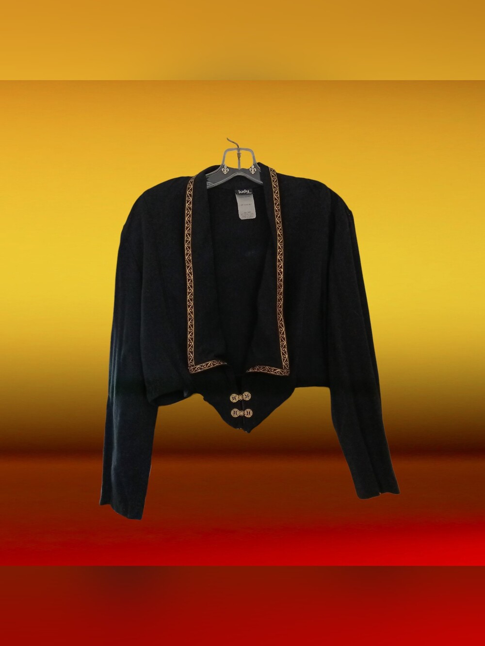 Vintage 1980s Judy Knapp Black & Gold Bolero Cropped Jacket Blazer • MADE IN USA